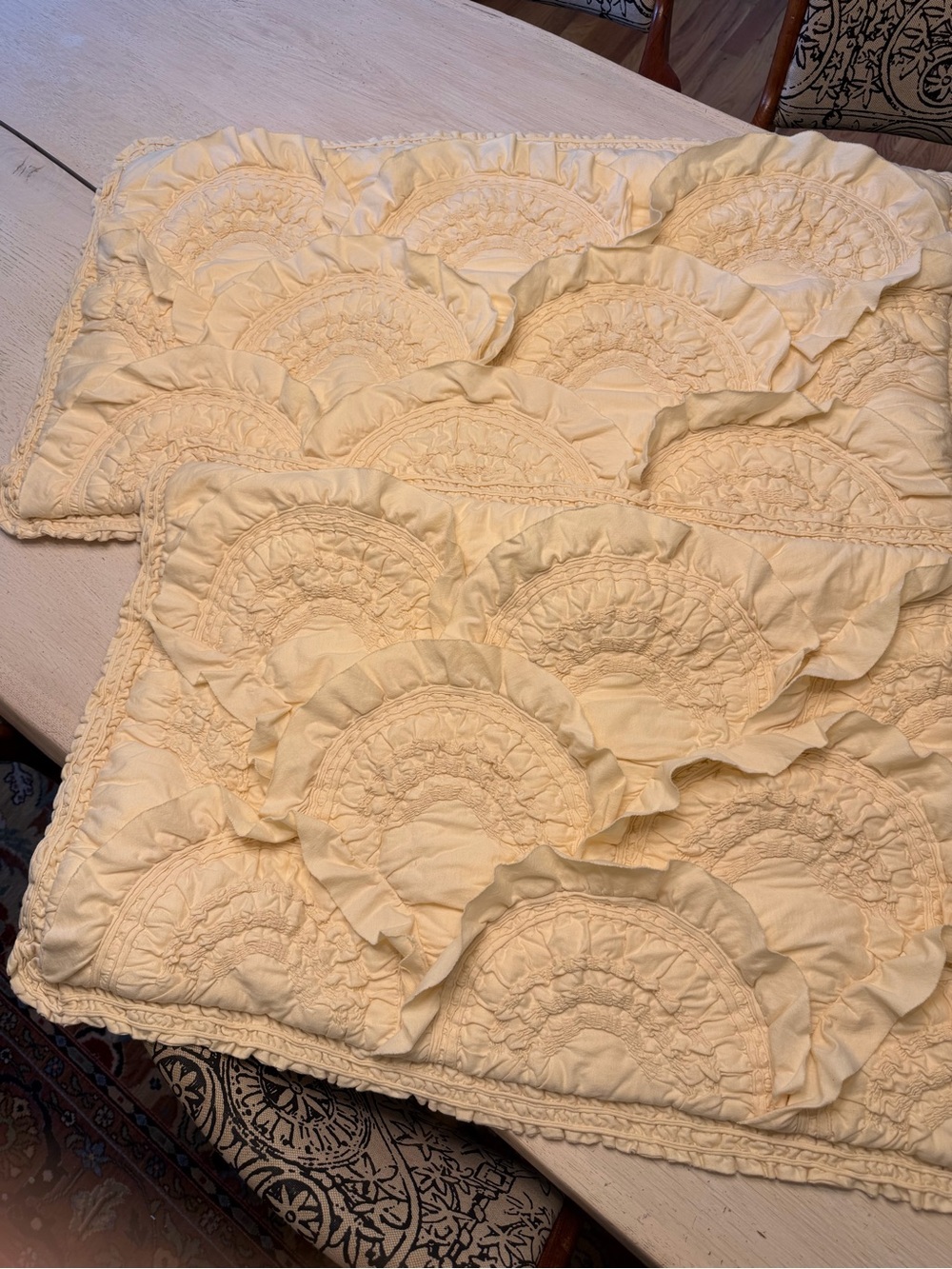 Anthropologie rivulets king shams pair Cream Ruffled Quilted Pillow - Set of 2